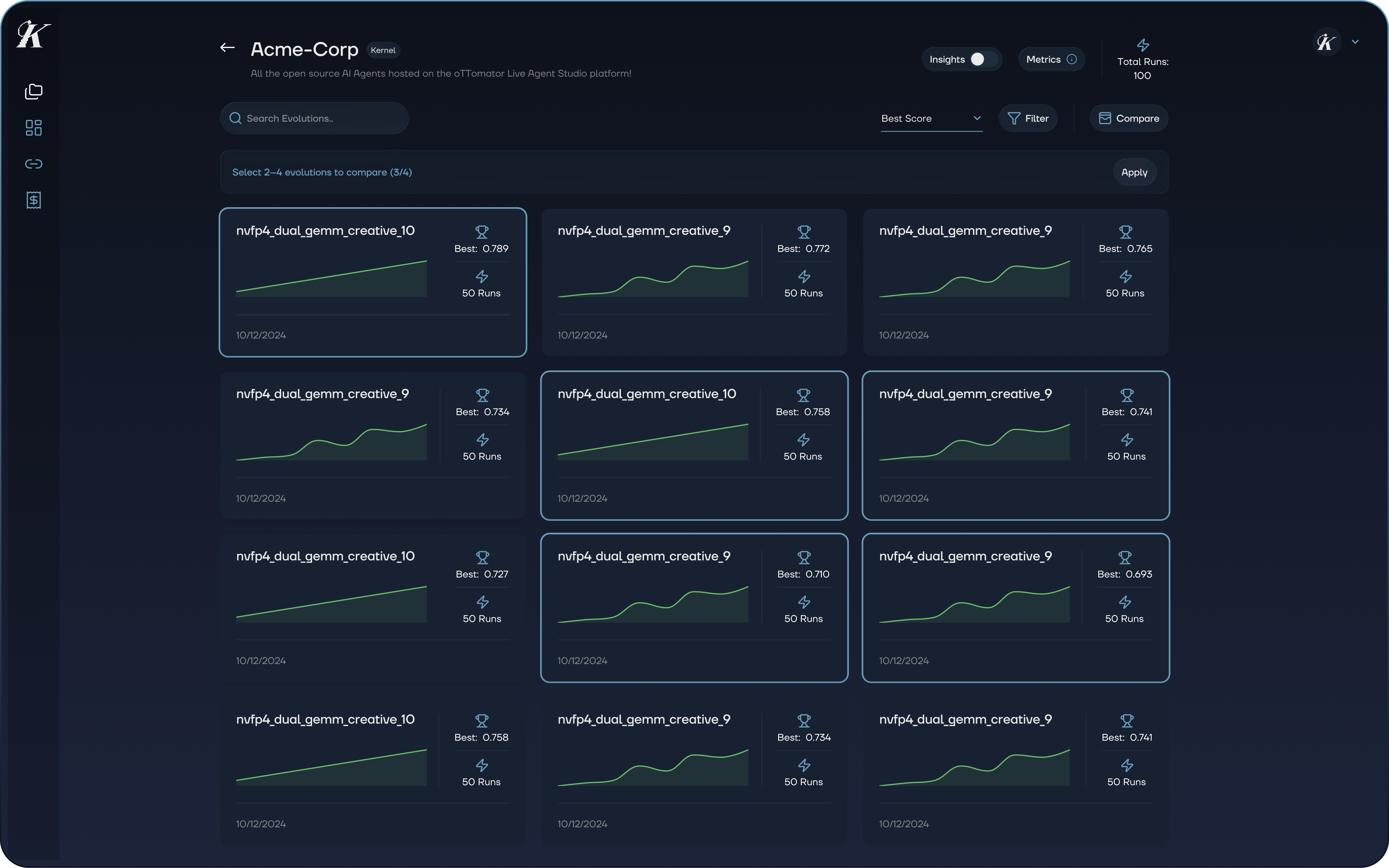 Compare multiple evolutions side by side