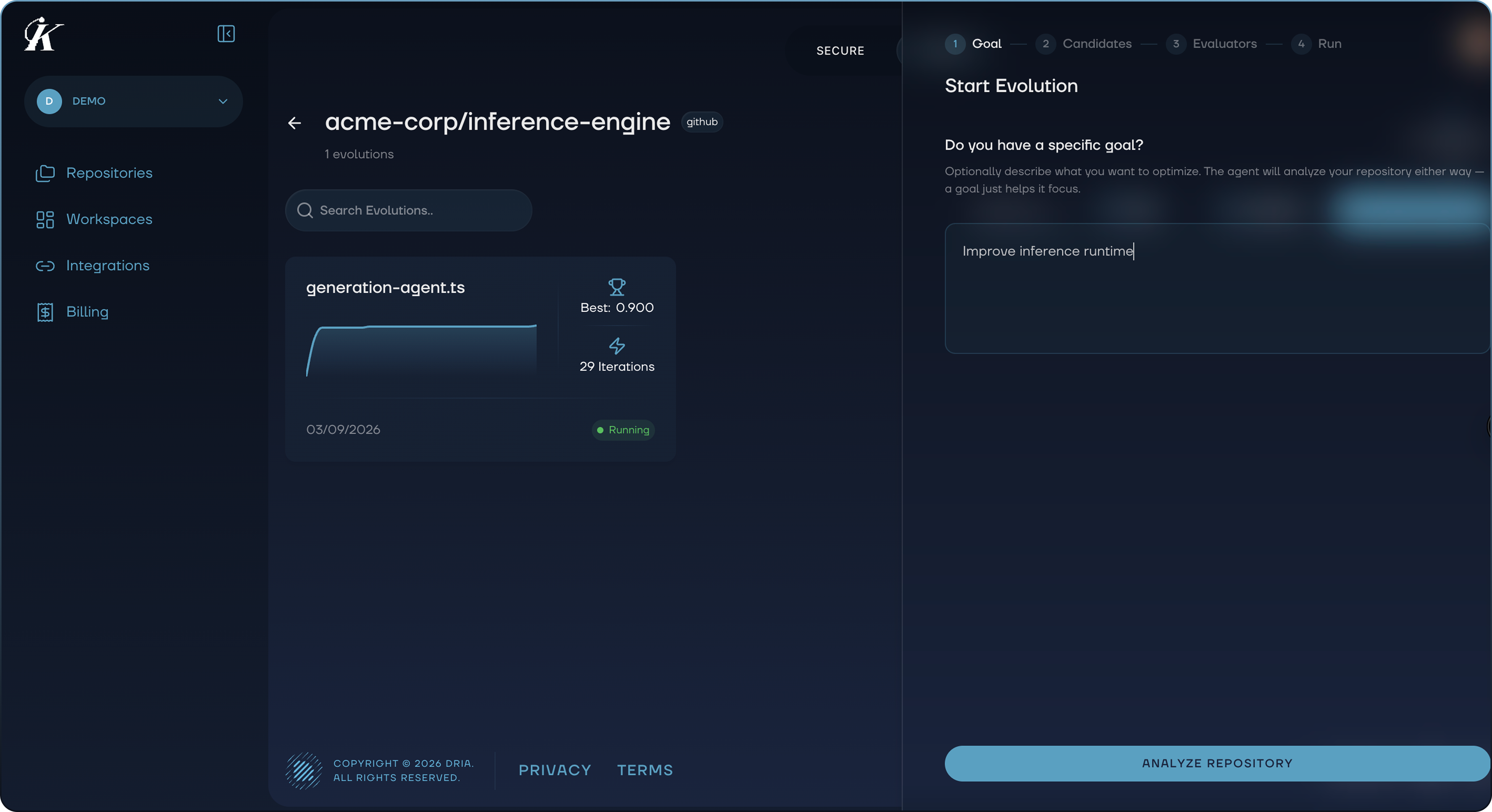 Start an evolution with a plain-language goal