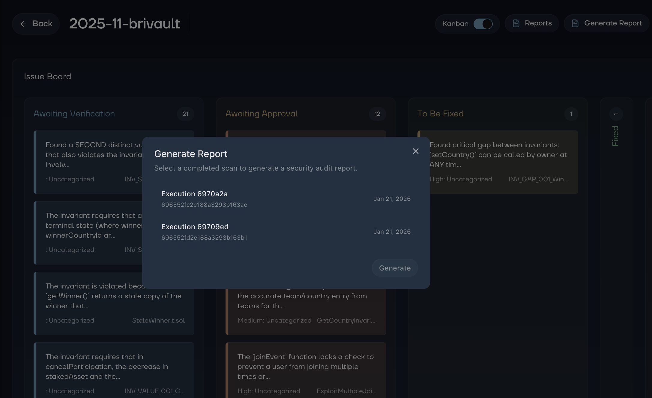 Generate Report Dialog